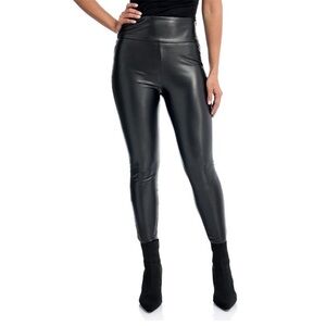 Elan NWT Black Faux Leather, High Rise, Wide Band, Side Zip Leggings Sz Medium